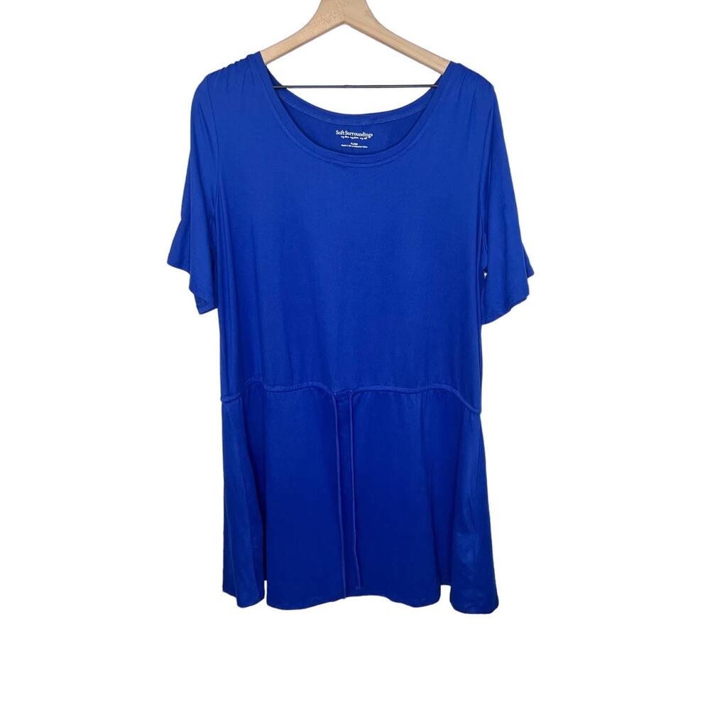 SOFT SURROUNDINGS Women's XL Short Sleeve T Shirt Mini Dress Adj Waist Blue USA